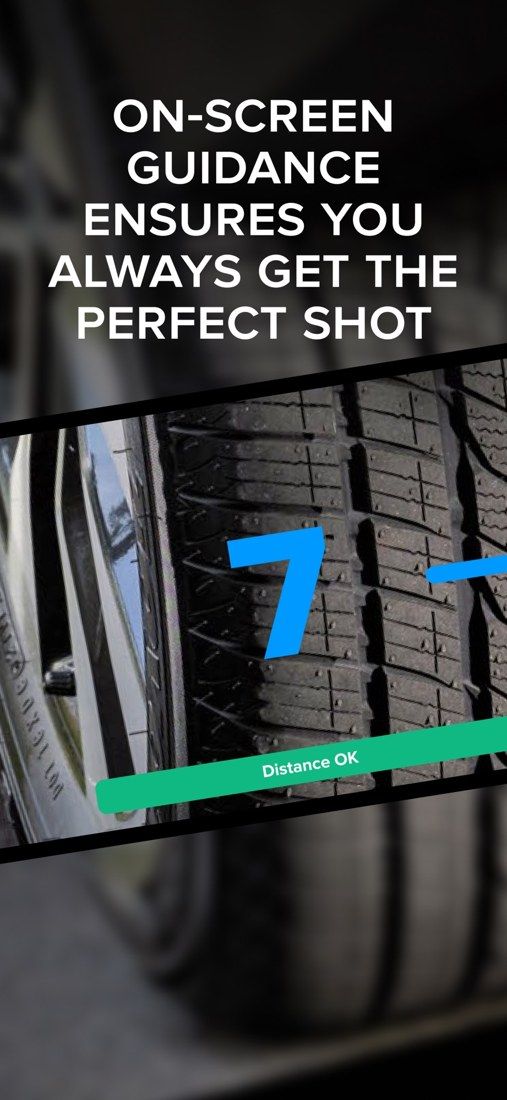 Anyline / TireBuddy, stage 3: Store screenshot of what appears to be the blue (Classic) tread-scan UI: big blue countdow