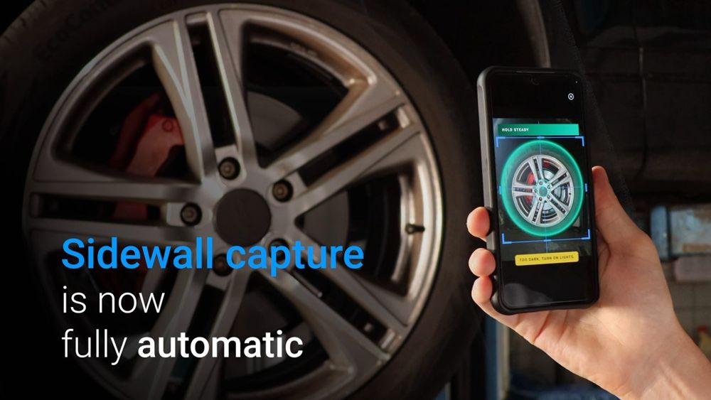 Anyline / TireBuddy, stage 3: TireBuddy 1.8 promo clip: handheld iPhone aimed at a wheel, in-app guide ring turning gree