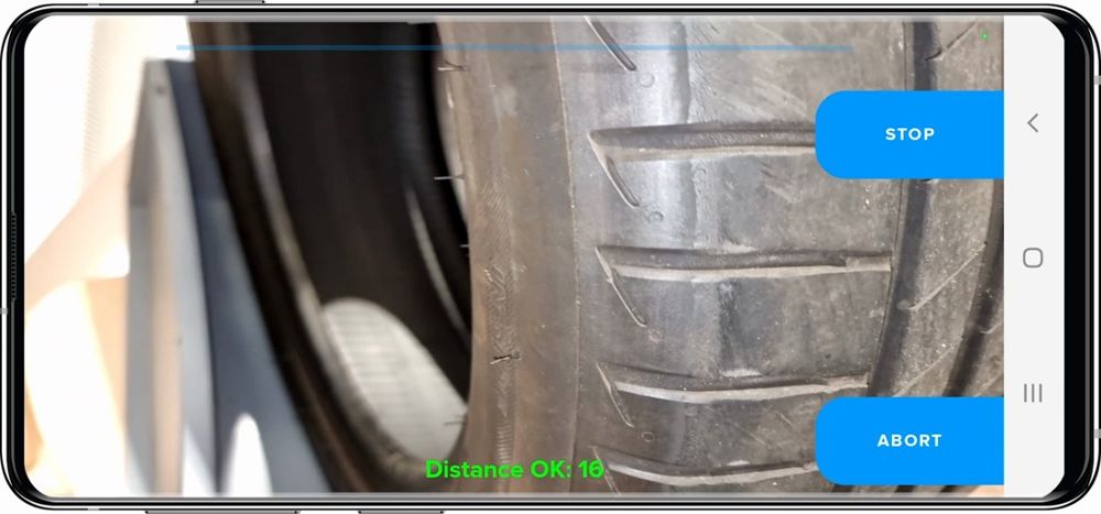 Anyline / TireBuddy, stage 3: Tread Showcase (Android; recording was filmed in landscape, frame rotated 90 degrees by us