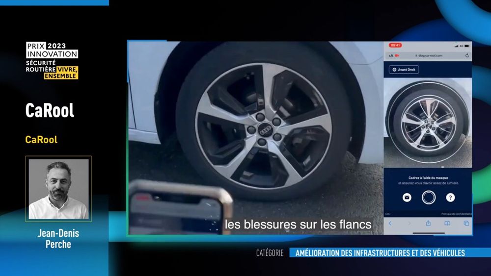 CaRool, stage 3: Second tyre position: chip 'Avant Droit' (front right) with the same mask-overlay prompt w