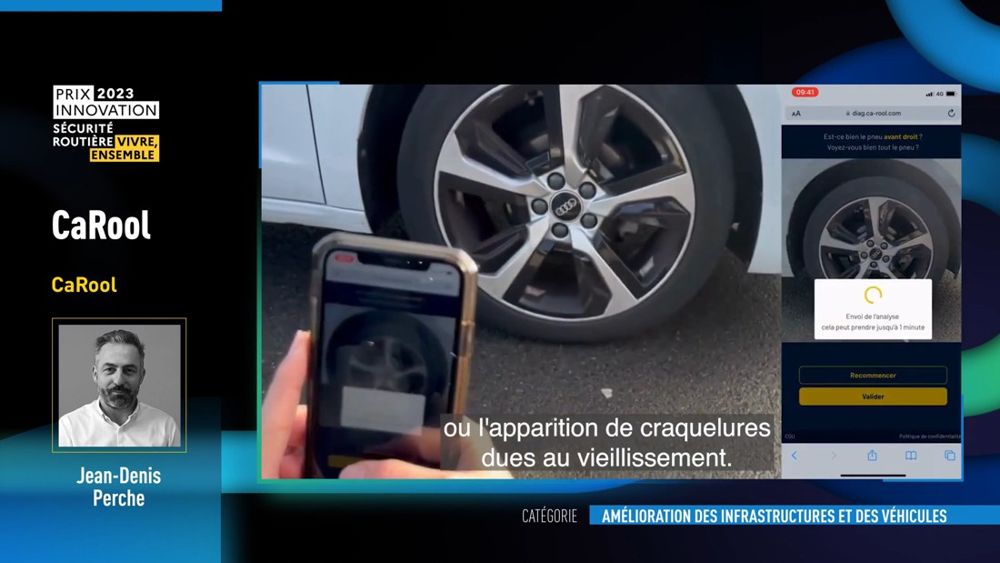 CaRool, stage 5: Same confirm step for the next tyre: 'Est-ce bien le pneu avant droit ? Voyez-vous bien to