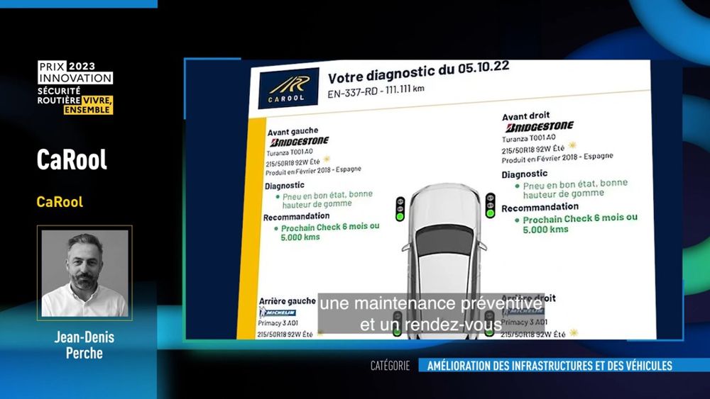 CaRool, stage 7: Sample report 'Votre diagnostic du 05.10.22', plate and mileage in header, top-down car di