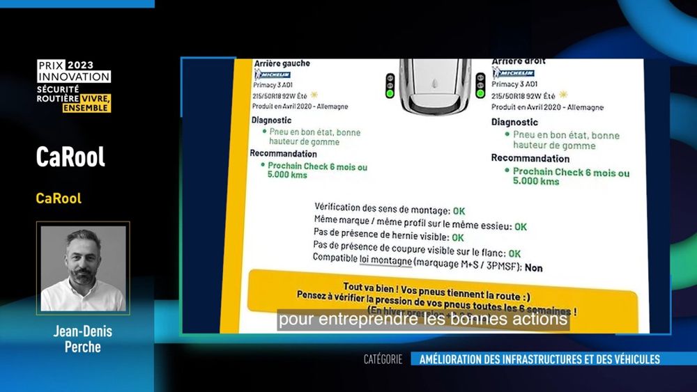 CaRool, stage 8: Lower part of the sample report: rear-tyre cards, checklist of binary checks (mounting dir