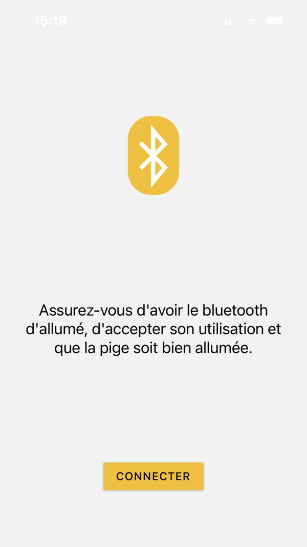 TyreSwift, stage 4: Sibling app: Bluetooth prompt 'Assurez-vous d'avoir le bluetooth d'allume... et que la pig