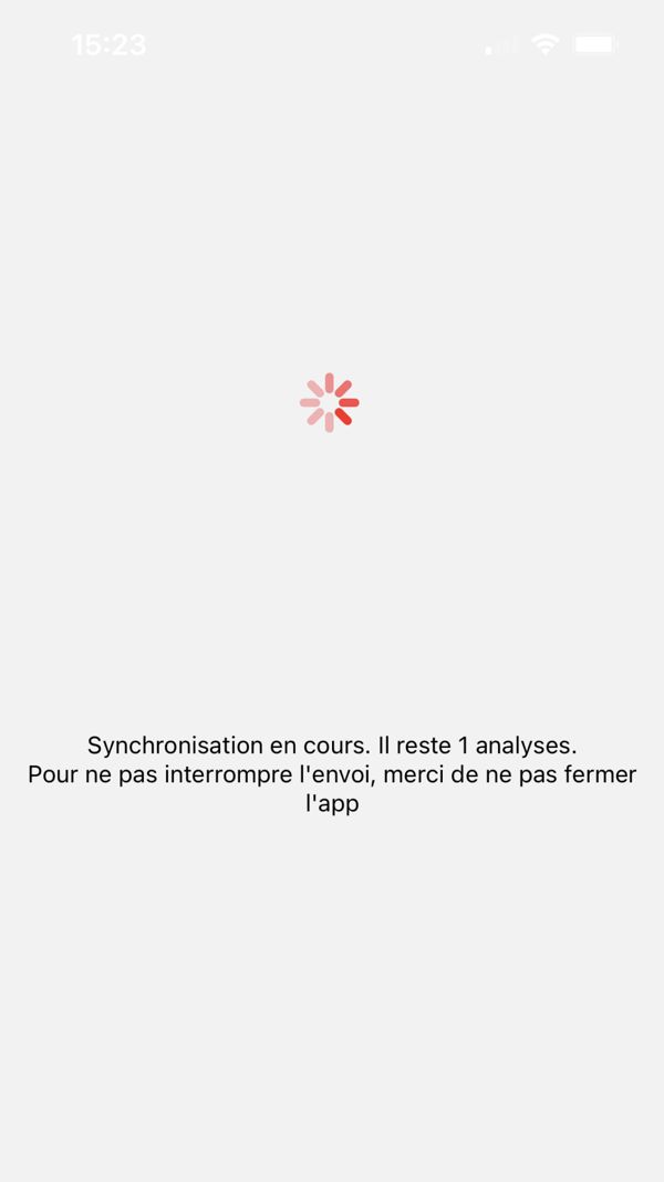 TyreSwift, stage 6: Sibling native app: full-screen spinner with 'Synchronisation en cours. Il reste 1 analyse